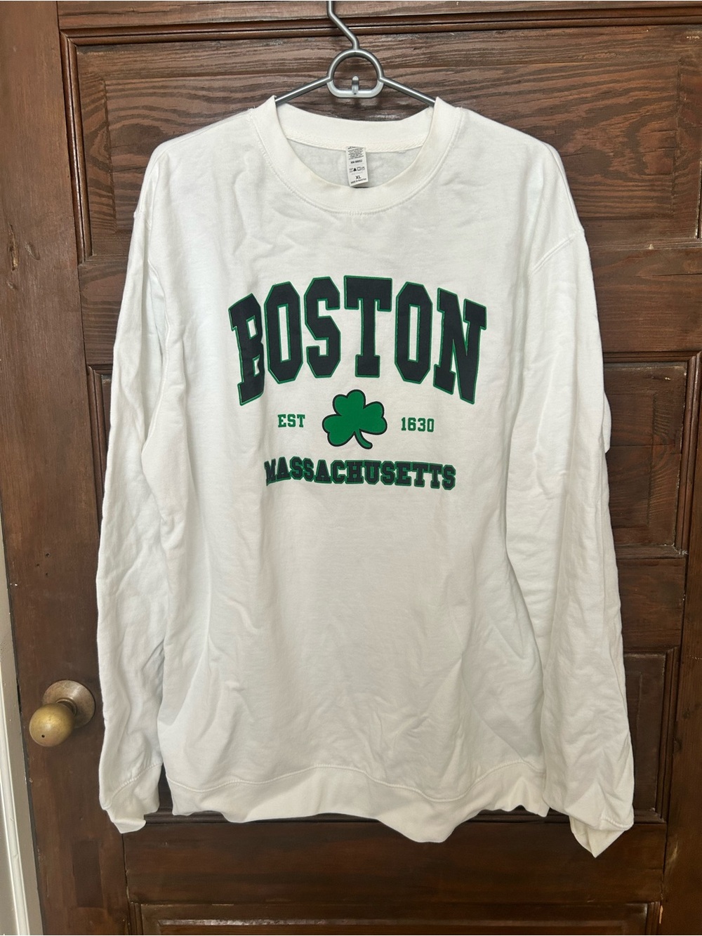 White Boston Shamrock Crewneck Sweatshirt